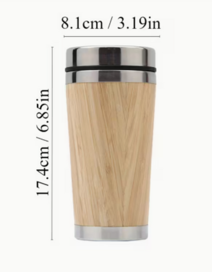 Custom Braille Bamboo Insulated Cup – 450ml Double-Layer Stainless Steel Tumbler | Eco Gift for Car, Office, or Home | Personalised NZ & AU